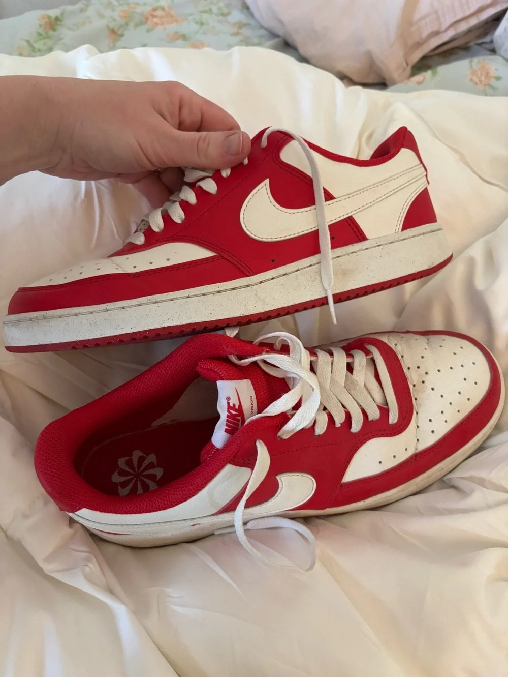 Nike Red and White Low-Top Sneakers with Mesh Lining - Picture 6 of 7